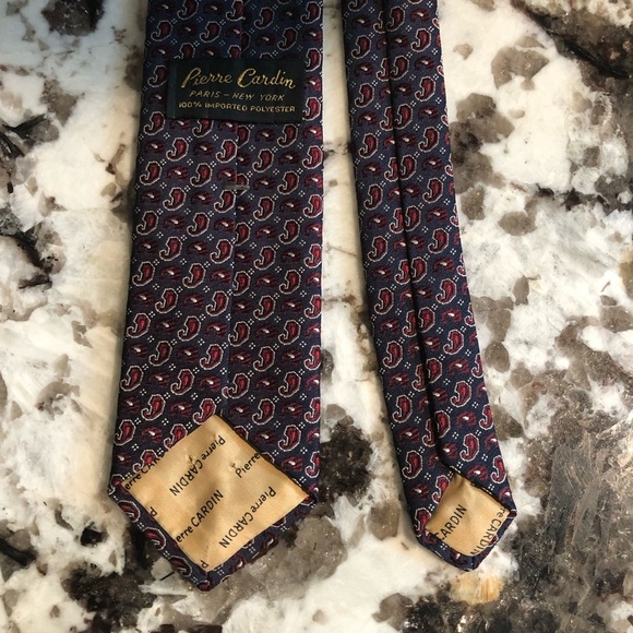 Vintage Pierre Cardin Paisley Motif Navy & Red Necktie Tie - Paris New York - Picture 5 of 7